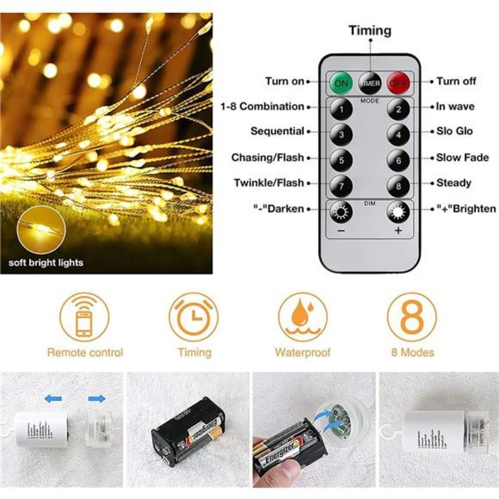 Christmas String Lights Wire Lights, 225 LED DIY 8 Modes Dimmable Lights